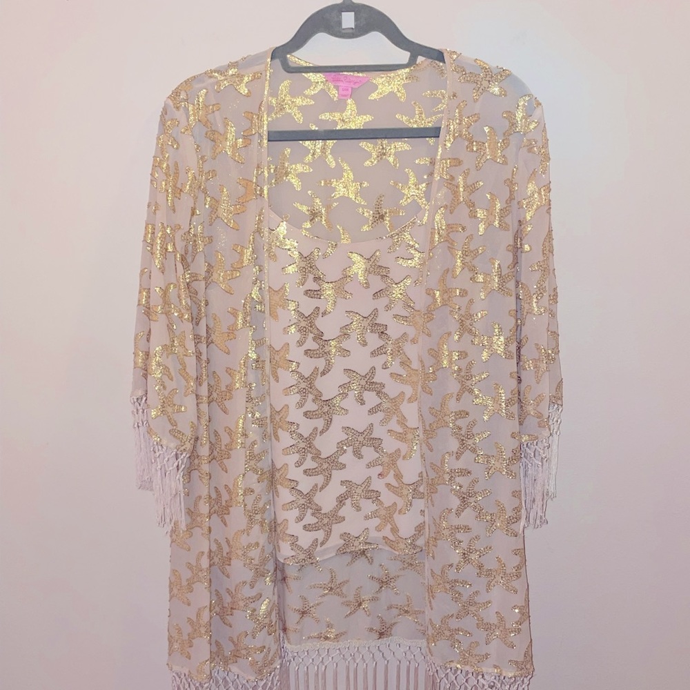 Lilly Pulitzer Noelle Kimono and tank. S/M, worn once EUC. Gorgeous gold print